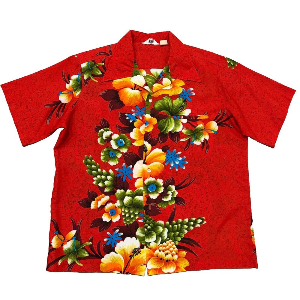 Vintage 50s Reef Hawaiian Hibiscus Shirt Size 2XL Red